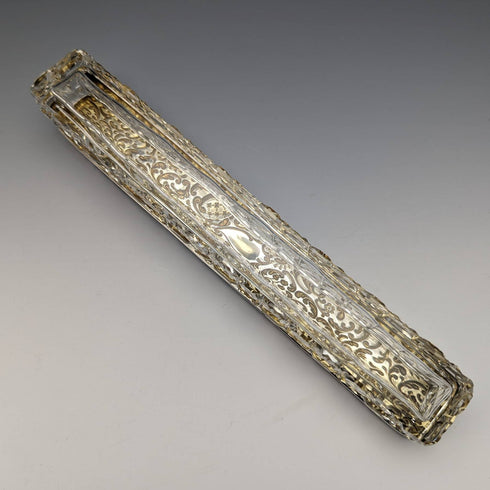 1906年 英国アンティーク カットガラス製 ハットピンボックス 純銀蓋 Henry Williamson